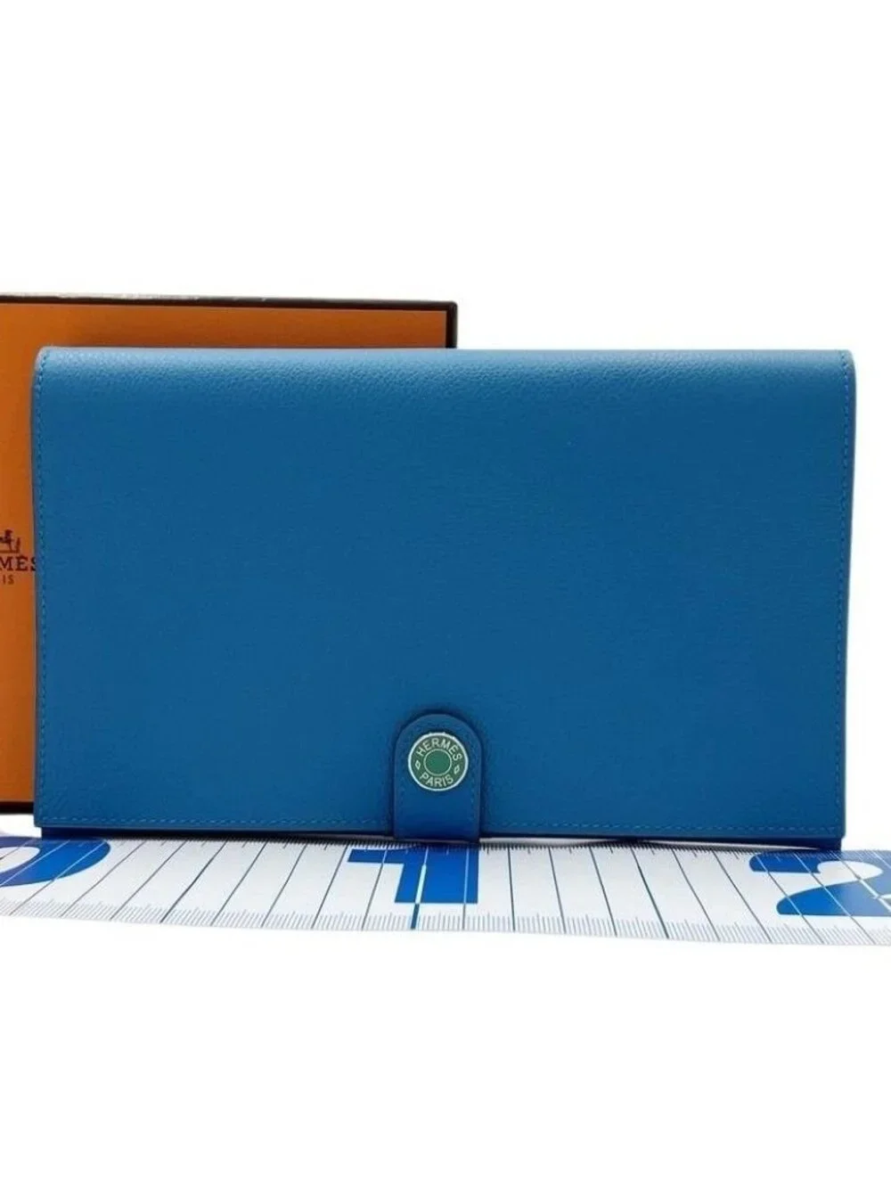 Hermes Wallet Toutenmain Blue Green Color Silver